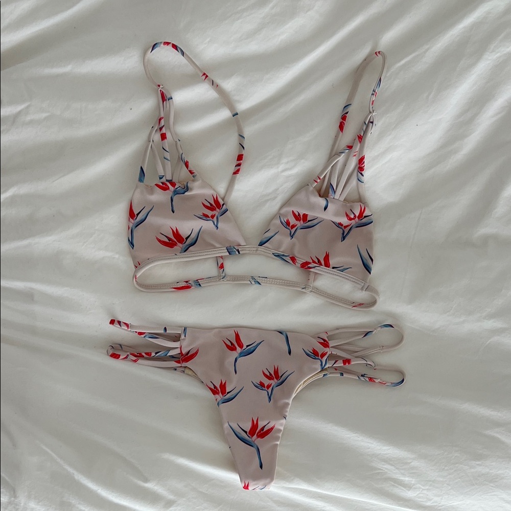 Acacia Bikini Set in Birds of Paradise. Santorini top Small + Maui bottoms Small
